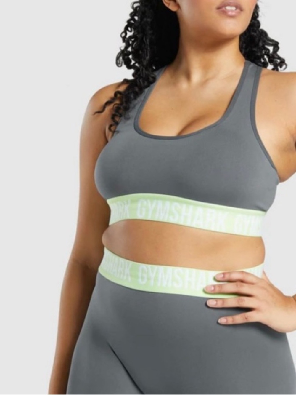 Gymshark RacerBack Gray Sports Bra with Lime Band - Picture 4 of 5